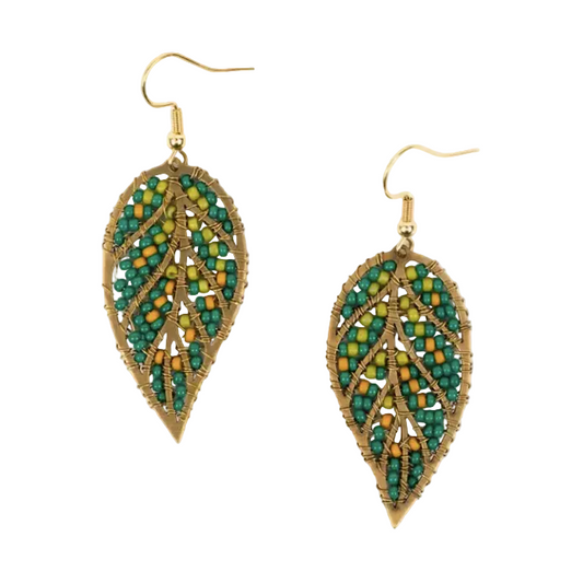 Beaded Leaf Earrings