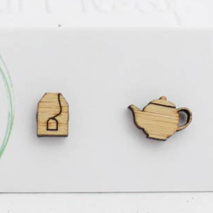Tea Pot & Tea Bag Bamboo Studs