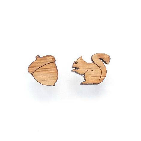 Squirrel and Acorn Bamboo Studs